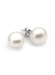 IKECHO - Sterling Silver White Button Freshwater Pearl Stud Earrings 10-10.5mm