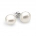 IKECHO - Sterling Silver White Button Freshwater Pearl Stud Earrings 10-10.5mm