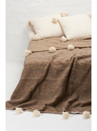 BAREFOOT GYPSY - Noha Wool Blanket - Natural with Ivory Pompoms