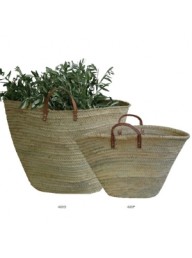 French Straw Market Basket with Leather Handles - 40 x 63 cm