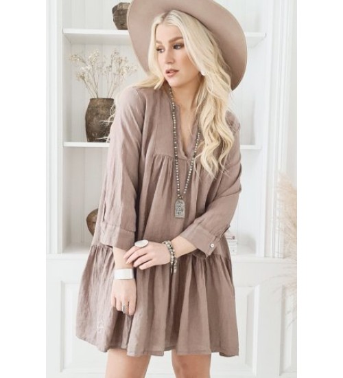 BYPIAS - Rianna Linen Dress - Taupe