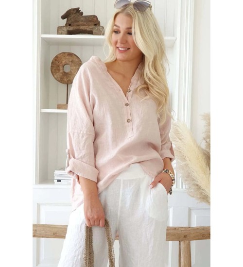 BYPIAS - Amor Linen Shirt - Light Pink