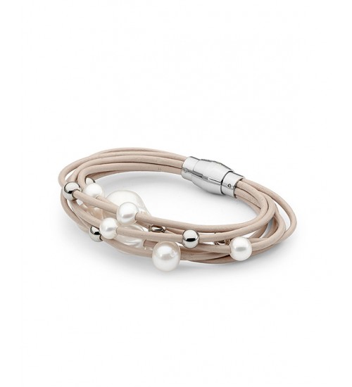 IKECHO - 7 Row Freshwater Pearl and Leather Bracelet