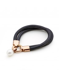 IKECHO PEARLS - Black Lamb Leather Bracelet Rose Gold Plated