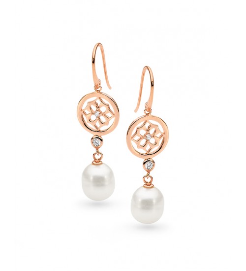 IKECHO PEARLS - Freshwater Pearl 14k Rose Gold CZ Earrings