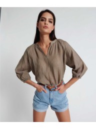 IN THE SAC - Biarritz Linen Blouse - Cypress