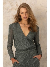 JOEY THE LABEL - 'Silver Crush' Crossover Blouse - Silver/Green