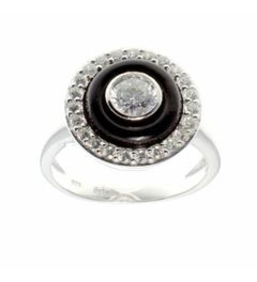 SYBELLA - Black Resin & Clear CZ Dress Ring