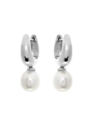 SYBELLA - Rhodium Hoop & Freshwater Pearl Earrings