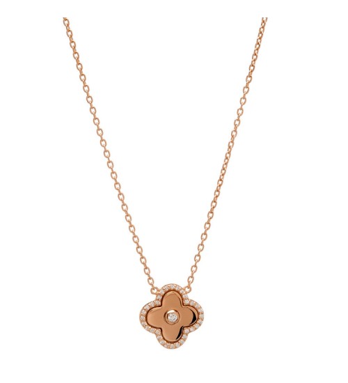 SYBELLA - Solid Rose Gold Plate & Cubic Zirconia Flower Pendent on Fine Chain