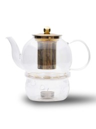 THE TEA COLLECTIVE - Glass & Gold Teapot 